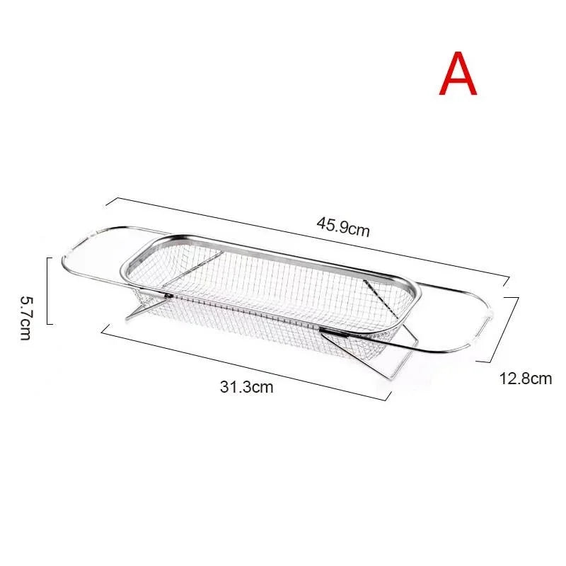 سلة تصريف قابلة للسحب من الفولاذ المقاوم للصدأ، سلة غسيل الخضروات المنزلية، سلة تصفية الخضروات والفواكه، رفوف تصريف حوض المطبخ