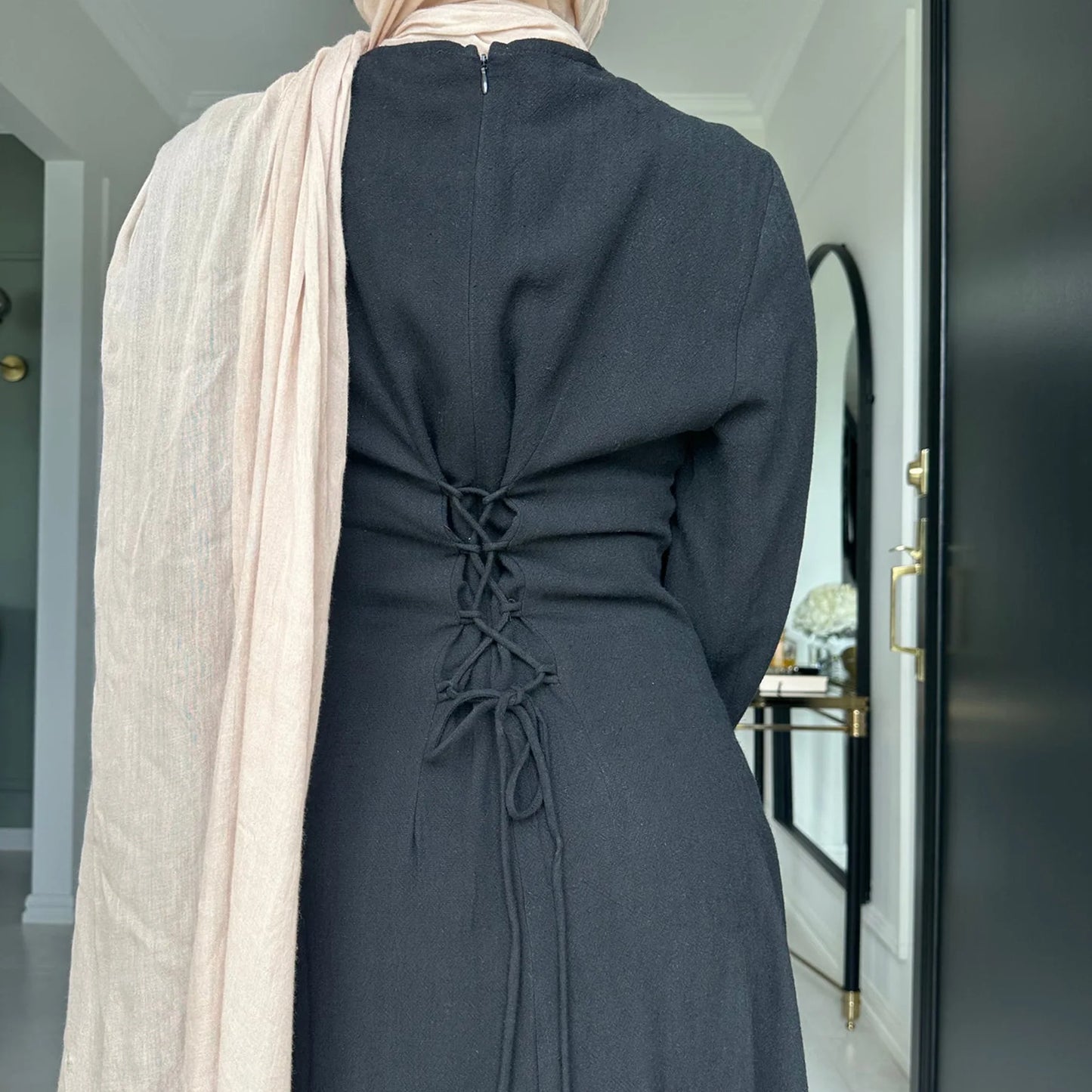 2025 New Muslim Dress for Women Dubai Turkey Abaya Solid Color Back Strap Adjustment Dresses Islam Modest Robe Islamic Clothing