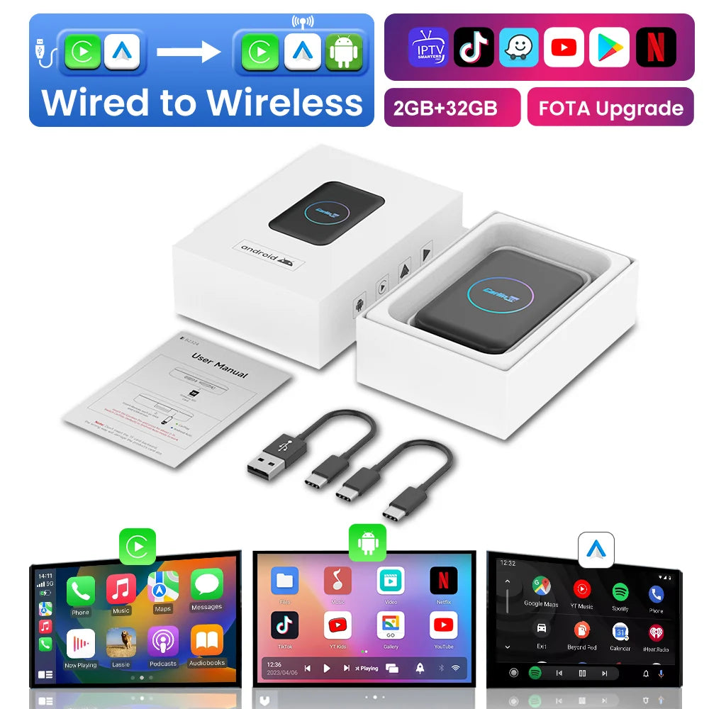 CarlinKit Android TV Box Wireless Android Auto Adapter Carplay AI Box Built-in Play Store For Youtube Netflix Fast Auto Connect