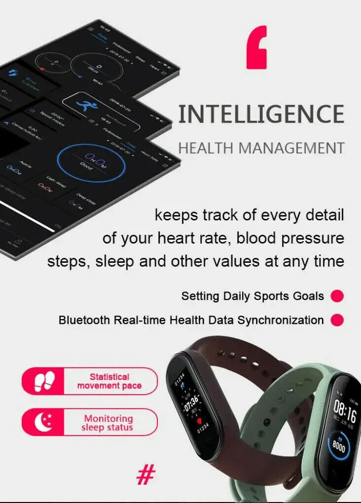 M5 Fitness Smart Watch Band Heart Rate Blood Pressure Sport Smartwatch for IOS Step counter Podometro cuenta pasos Pedometer