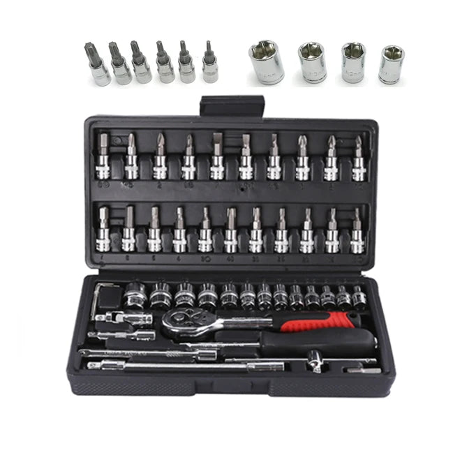 1/4 46 pcs CRV Portable torque ratchet wrench set socket hand tool set for Auto Repair Mini pipe bender Wrench Ratchet spanner