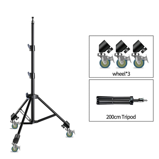 SH 190cm 1/4 Screw Head Light Tripod Stand With Wheels Photography Selfie Portable Trepied Smartphone For Mini Photo Studio