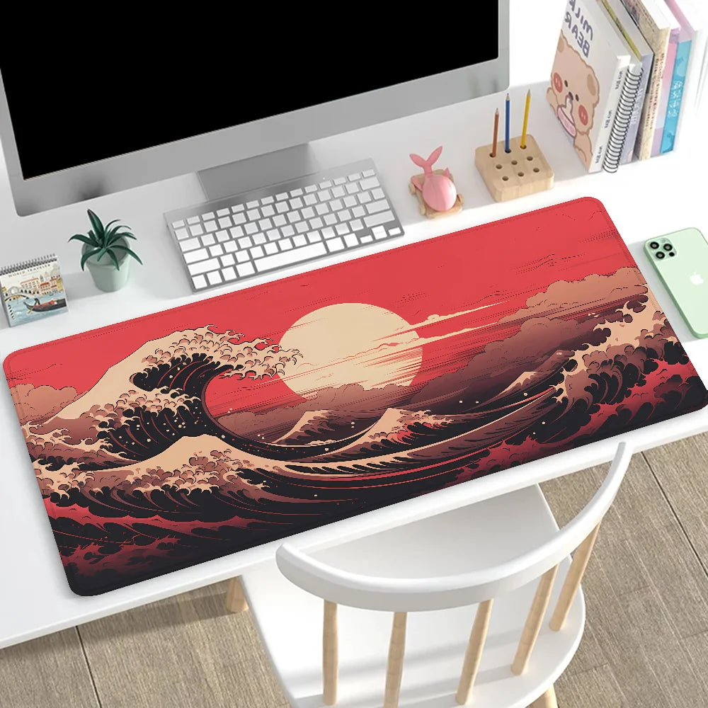 RED TIDAL WAVE Desk Mat Xxl Mouse Pad 900x400 Pc Gamer Setup Gaming Accessories Desktops Mousepad Mats Keyboard Extended Office