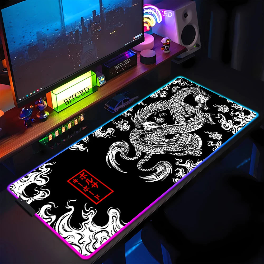 XXL RGB Gaming Mouse Pad New Dragon Cool Desk Mat HD Gamer Luminescence Large LED Light Micepad PC Computer Carpet with Backlit