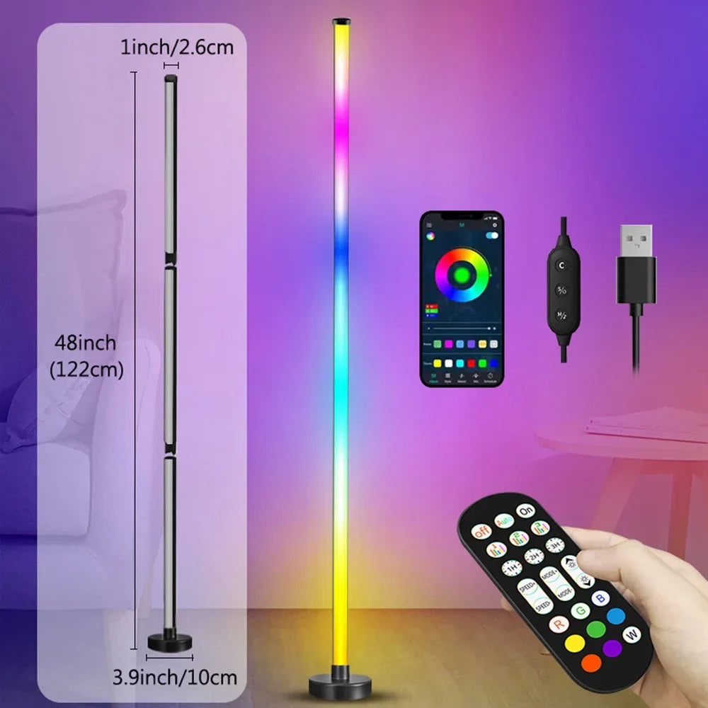 مصباح أرضي ذكي LED مع جهاز تحكم عن بعد RGB ومزامنة الموسيقى وإضاءة الزاوية ومؤقت مصباح قائم عصري لغرفة المعيشة والألعاب