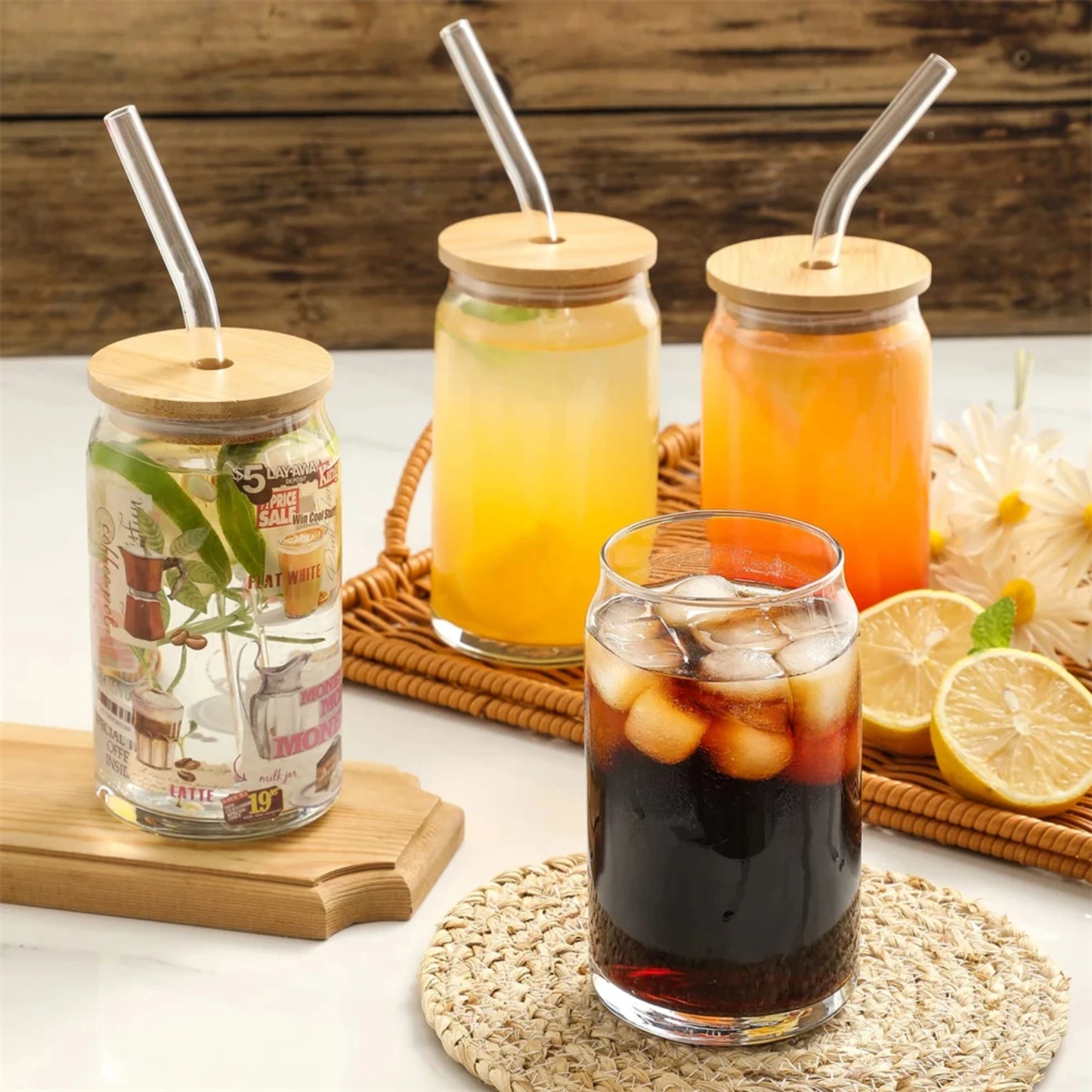 Transparent 500ml Glass Cup with Lid and Straw for Bubble Tea, Juice, Beer, Milk, Mocha - Breakfast Mug Drinkware Can Flask Nana