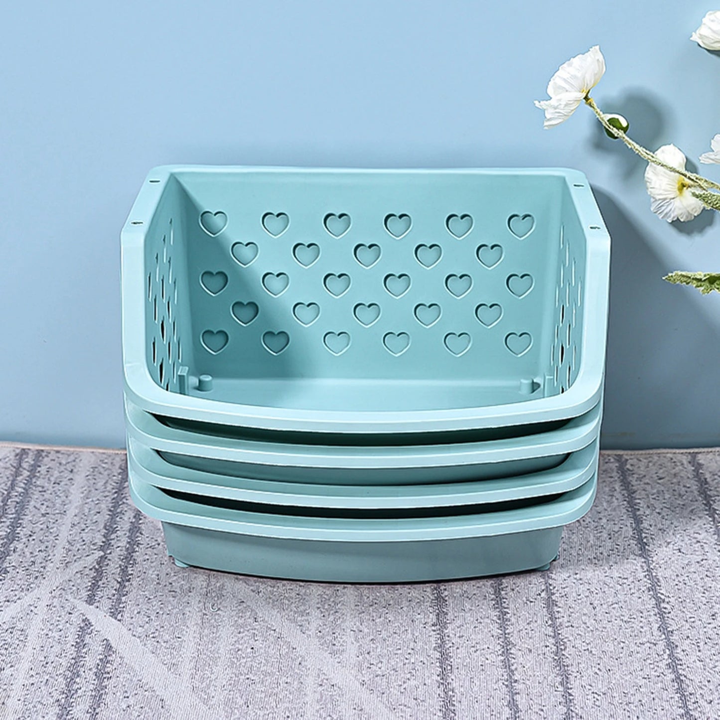 New Hot Durable Stackable Single-deck Hollow Fruit Vegetable Storage Box Colanders Strainer Kitchen Organizer Basket Shelf Racks