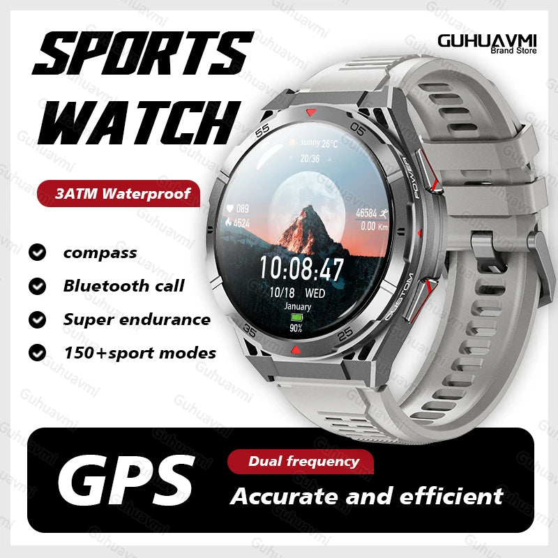 2025New for HUAEWI Military Grade GPS Smartwatch 150+Sport Mode BT Call 10ATM Waterproof Compass Health Monitoring for Men Watch