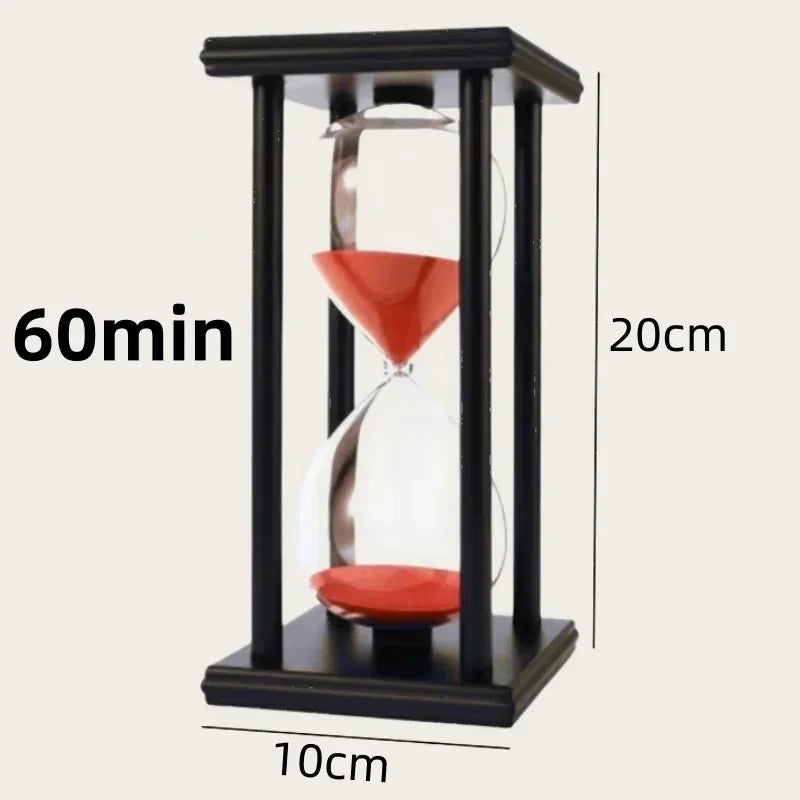 60 Minutes Wooden Black Frame Four Pillar Hourglass Children Do Homework Timer Creative Fall-Proof Sand Clock Home Decorations