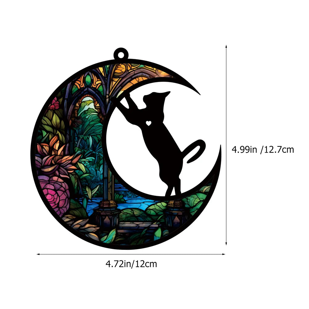 Cat Wall Hanging Acrylic Window Decor Moon Ornament Sculpture Crafts Pendant Decoration