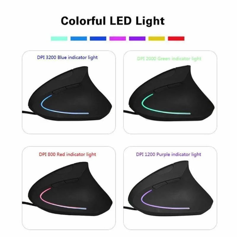 ماوس ألعاب سلكي عمودي RGB مريح 3200 نقطة لكل بوصة USB بصري للمعصم صحي للكمبيوتر الشخصي