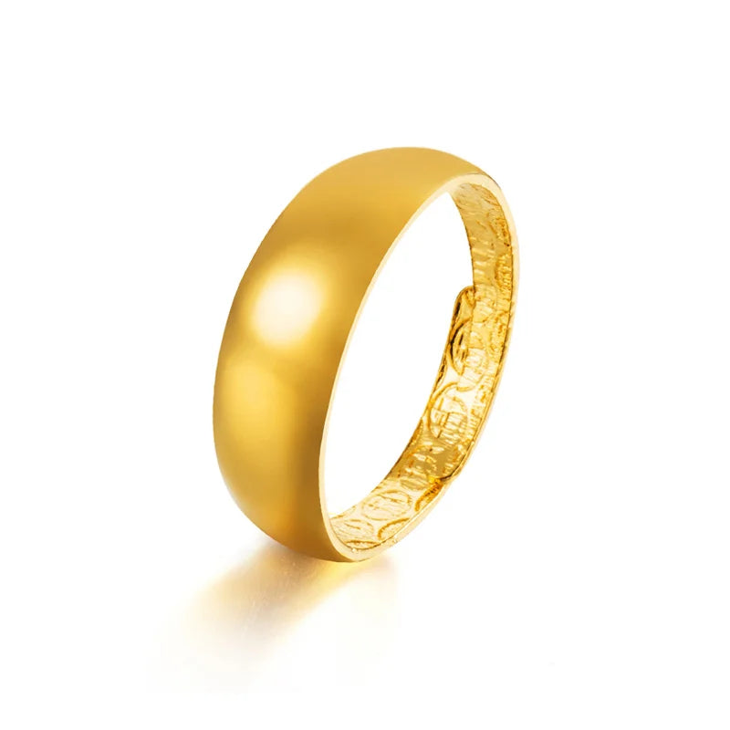 UMQ 24K Pure Plated Real 18k Yellow Gold 999 24k Plain Smooth Face Personality Money Seeking Couple Ring for Men and Women Coupl