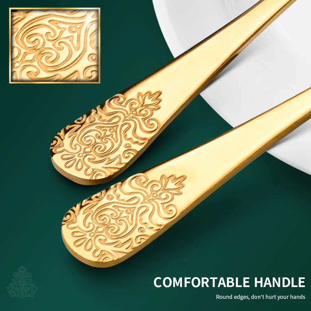 1/2/4/8/24 Pcs Gold Luxury Cutlery Sets Fork Spoon Knife Silverware Kit Vintage Carved Tableware Set European Dinnerware