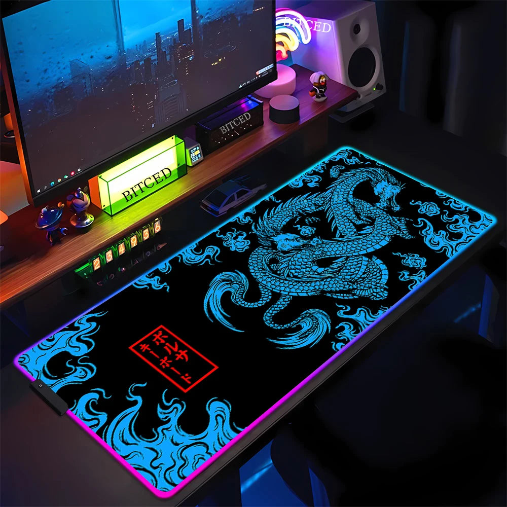 XXL RGB Gaming Mouse Pad New Dragon Cool Desk Mat HD Gamer Luminescence Large LED Light Micepad PC Computer Carpet with Backlit