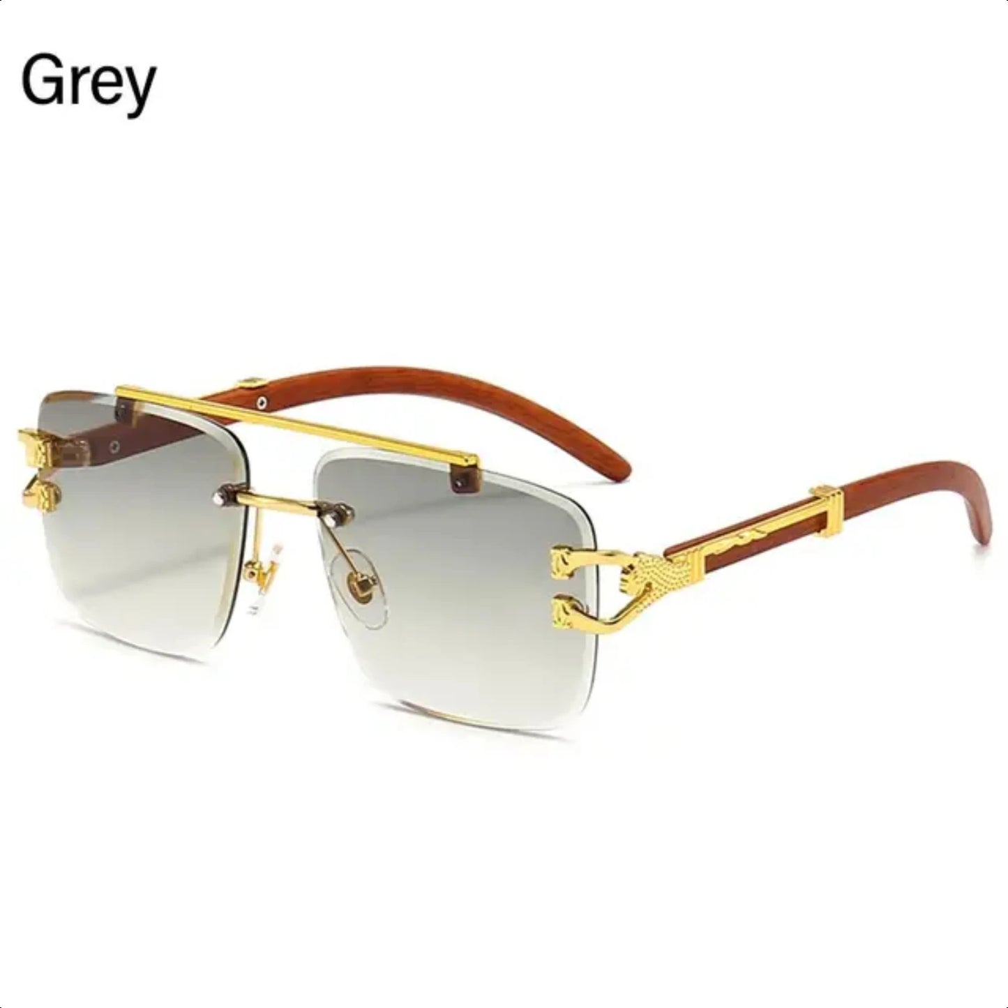 2024 Wooden Sunglasses  Men Square Rimless Sunglasses Women Wood Grain Vintage Fashion Outdoor Cycling Glasses  Retro Pesca