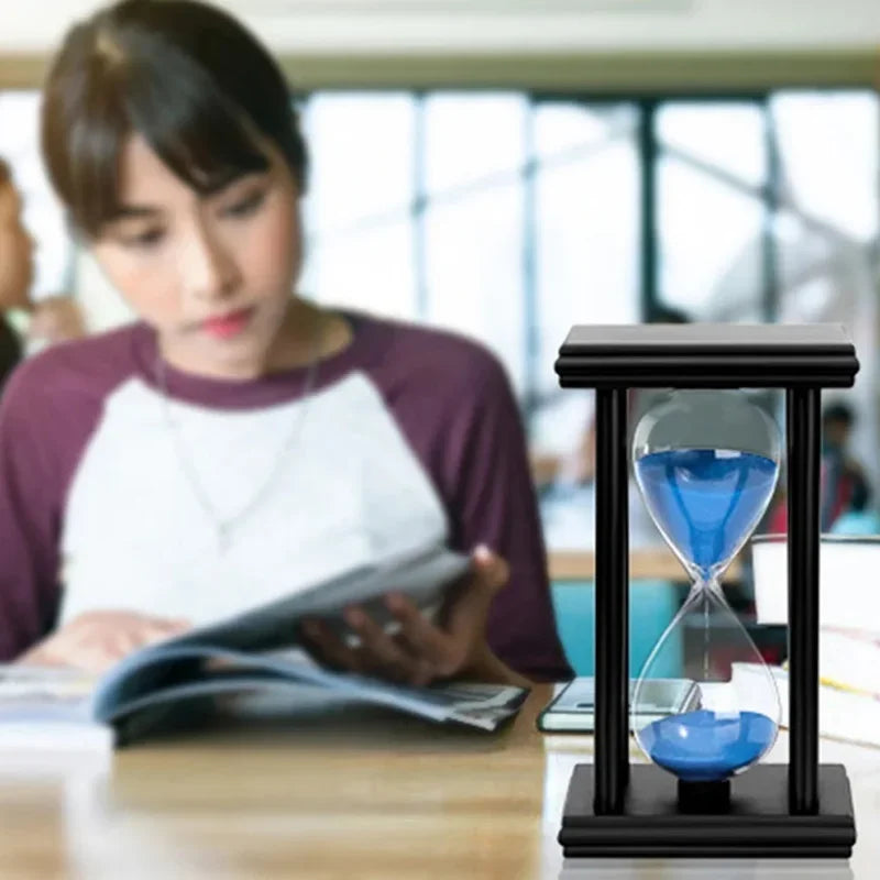 60 Minutes Wooden Black Frame Four Pillar Hourglass Children Do Homework Timer Creative Fall-Proof Sand Clock Home Decorations