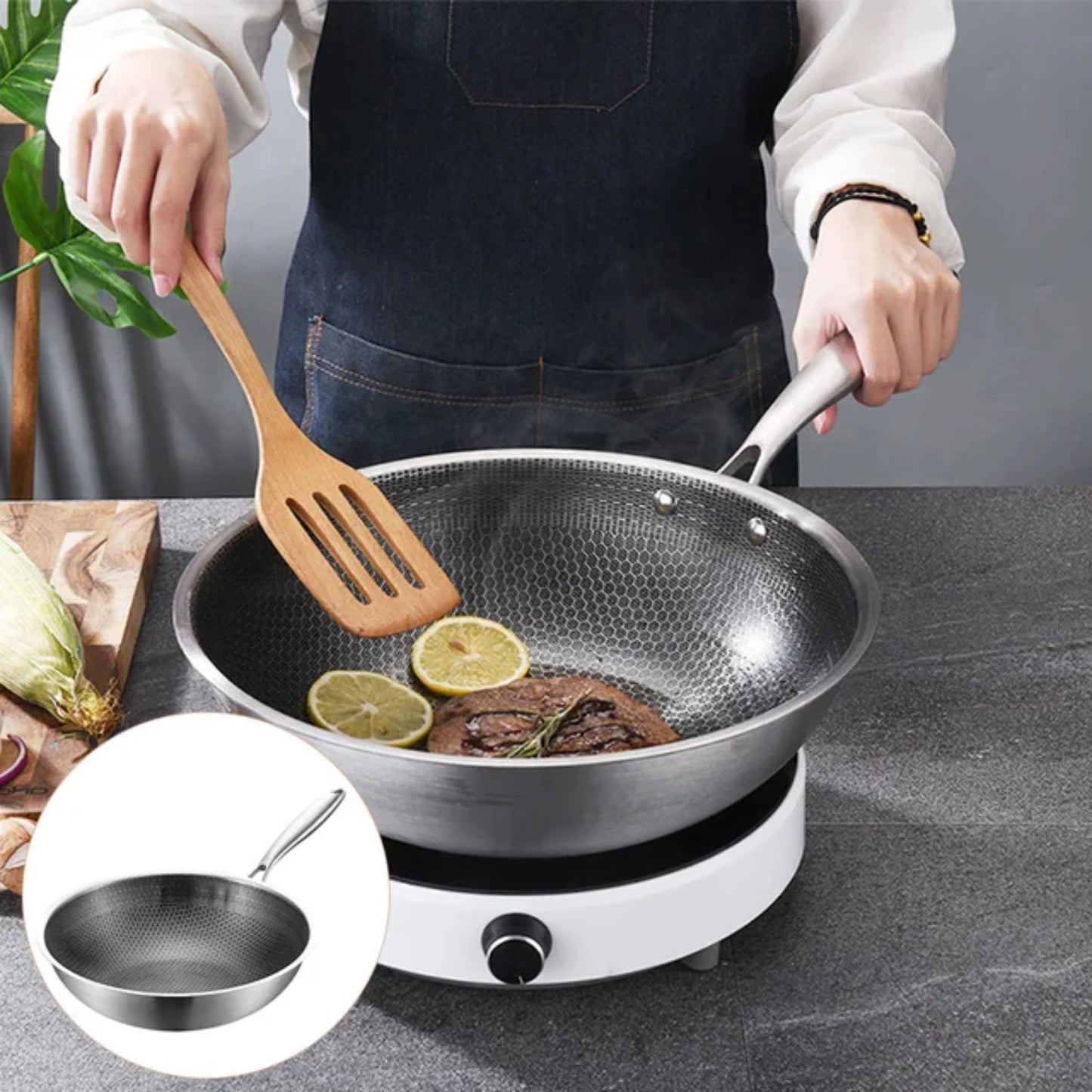 r Culinary Skills with this Top-Quality Wok Set, Enhancing Every Meal with Professional Grade Cookware. Stainless Steel Construc