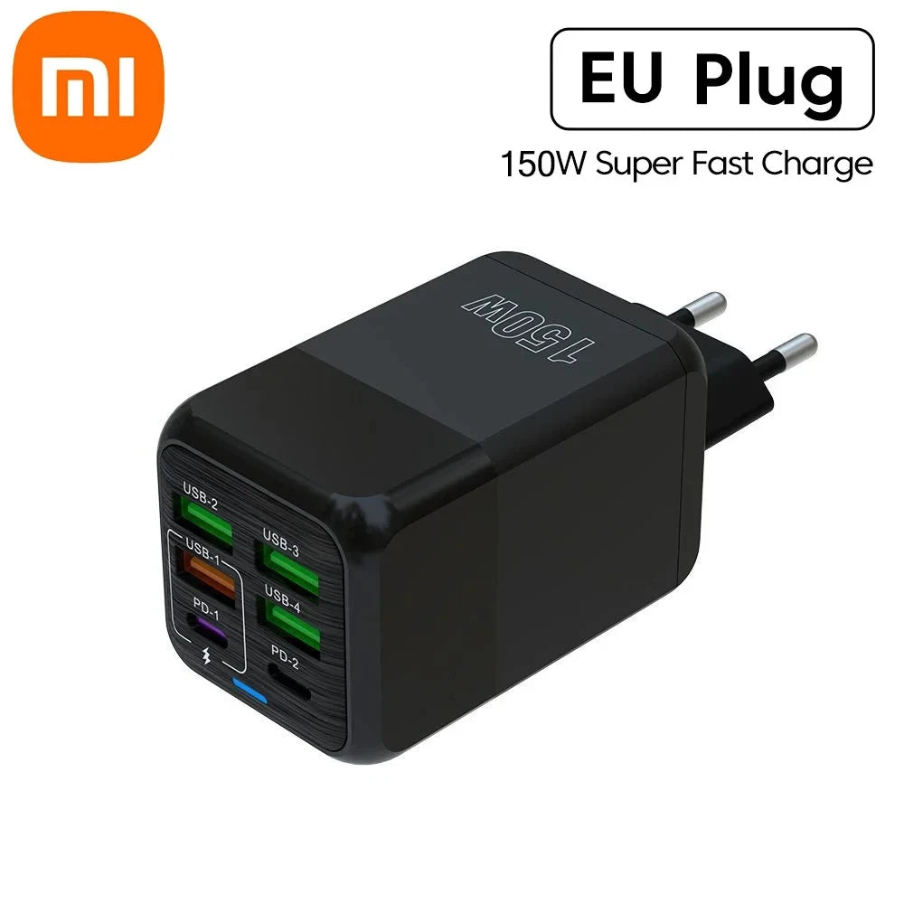 Xiaomi 150W Super Fast Charger USB Type-C 6Ports Quick Charging USB Phone Charger Adapter For iPhone Samsung Xiaomi Wall Charger