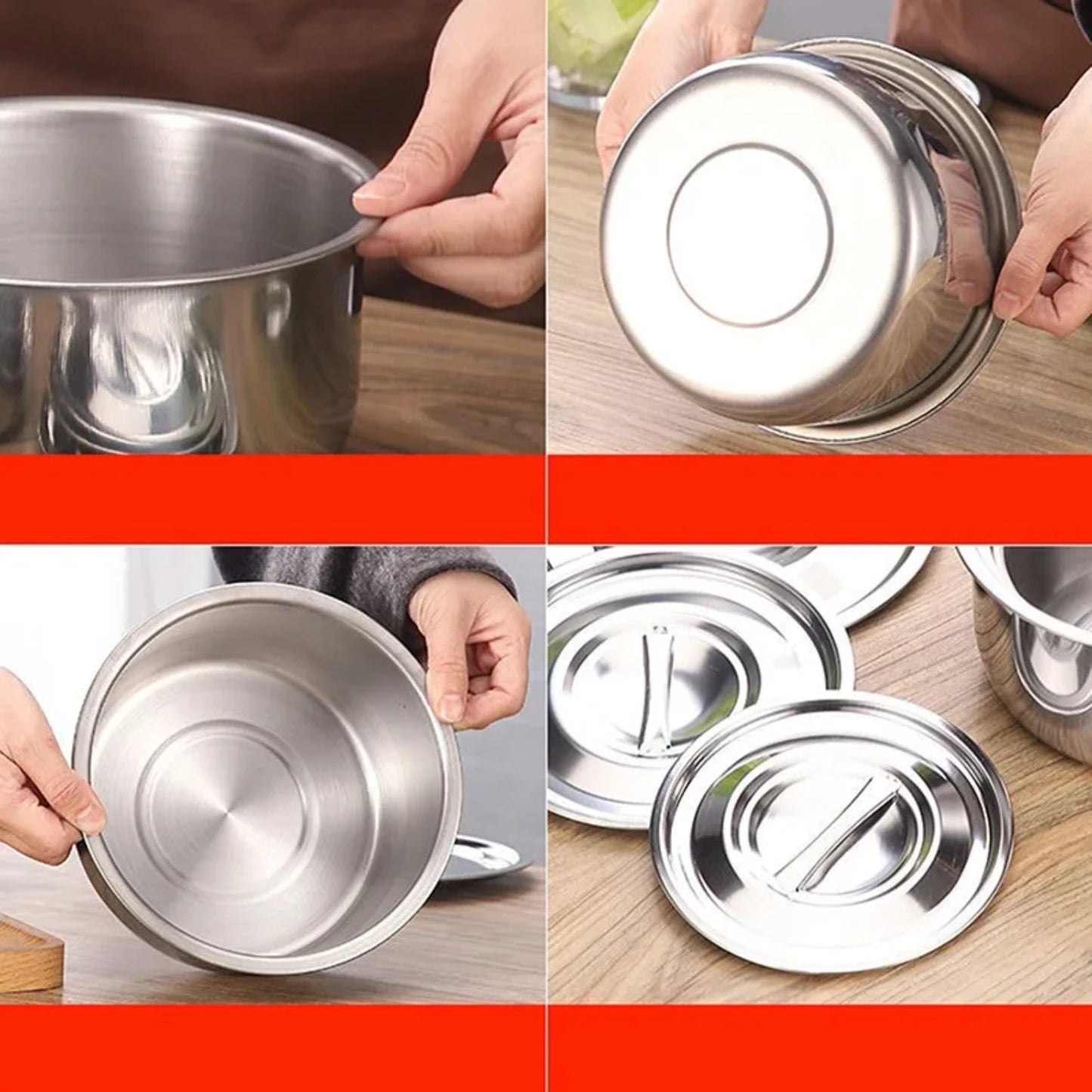 Stainless Steel Kitchenware Set - 3pcs Soup Pot Stock Pot with Lid, High-quality Cookware for Stew Cooking, Essential Kitchen Ac