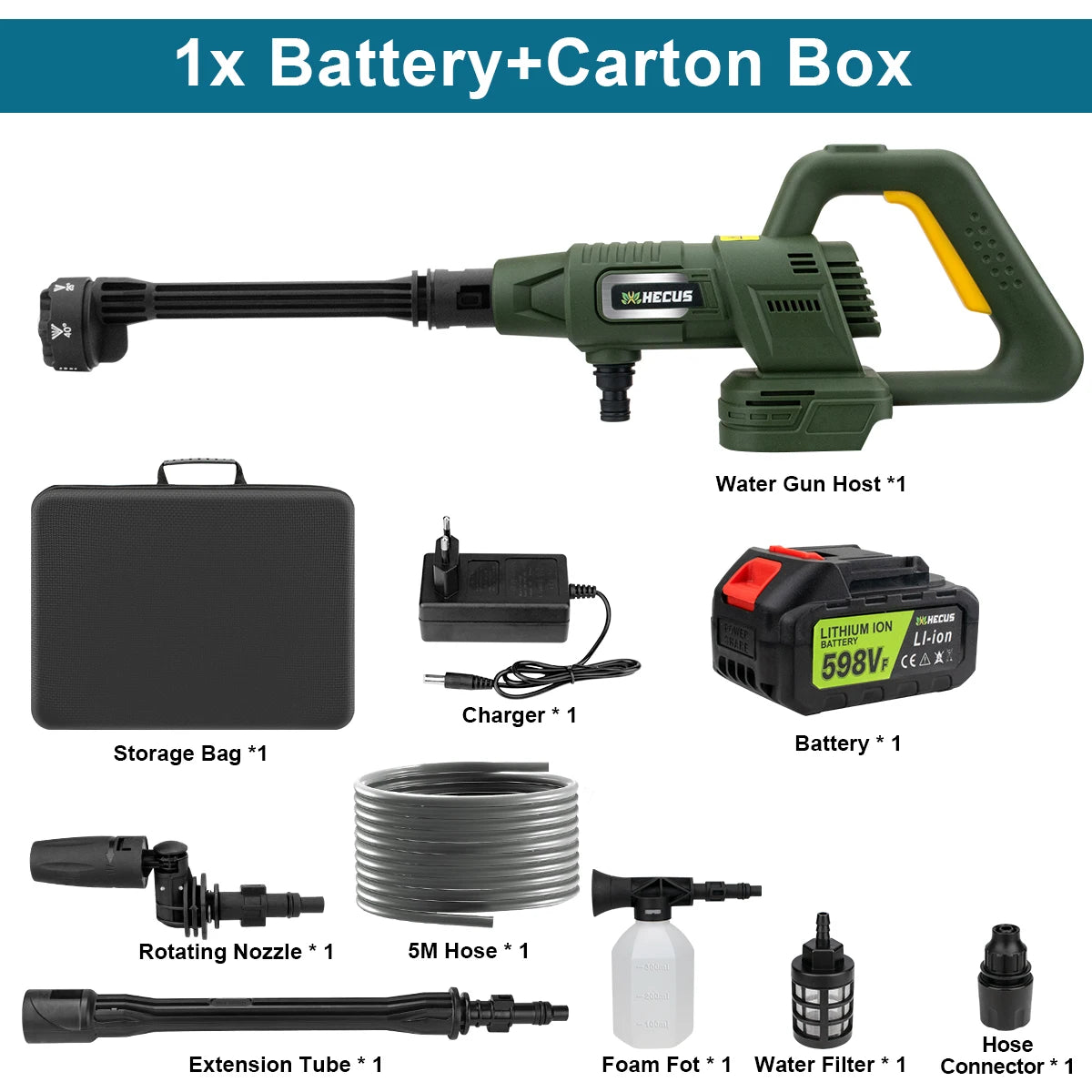 200Bar 3 Gears Digital Display Brushless Electric High Pressure Washer 6 IN 1 Car Washing Gun Water Gun for Makita 18V Battery