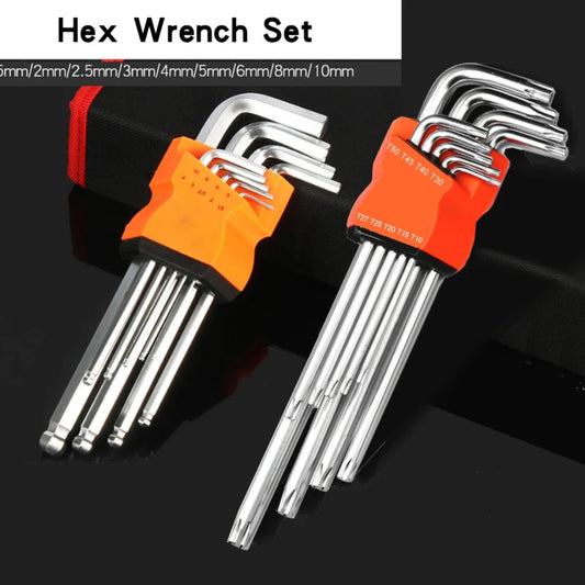 8PCS/9PCS L Type Double-End Screwdriver Hex Wrench Set Allen Key Hexagon Flat Ball Torx Star  Spanner Key Set Hand Tools Tool