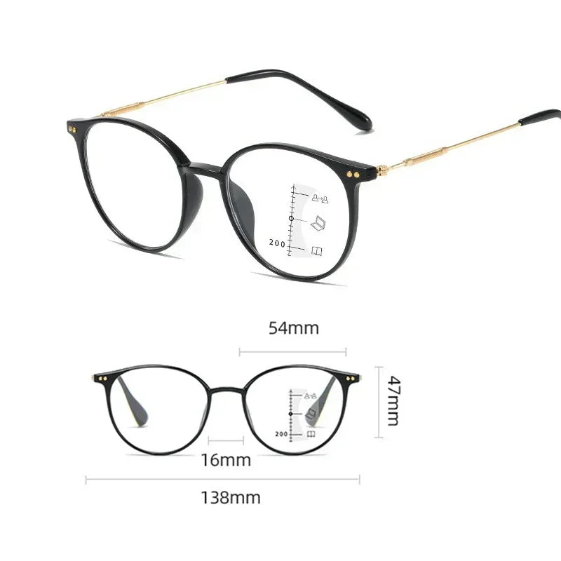 Luxury Near and Far Multifocal Glasses Unisex Anti-blue Light Reading Glasses Diopters Women Men Ultralight Hyperopia 0 To +4.0