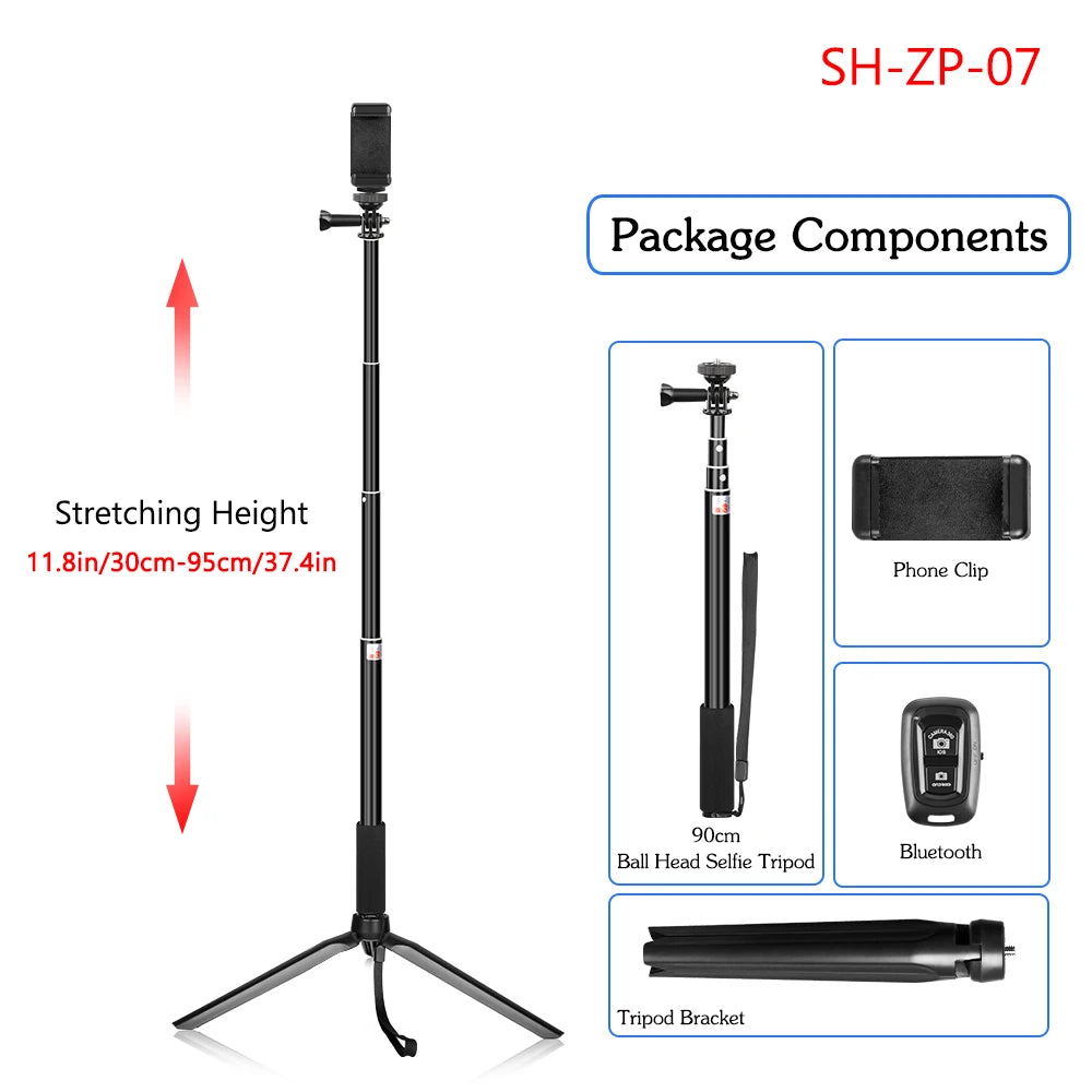 SH 90/150cm Adjustable Selfie Stick With Wireless Bluetooth-compatible And Phone Clip For Smartphone Live Photo Youtube Outdoor