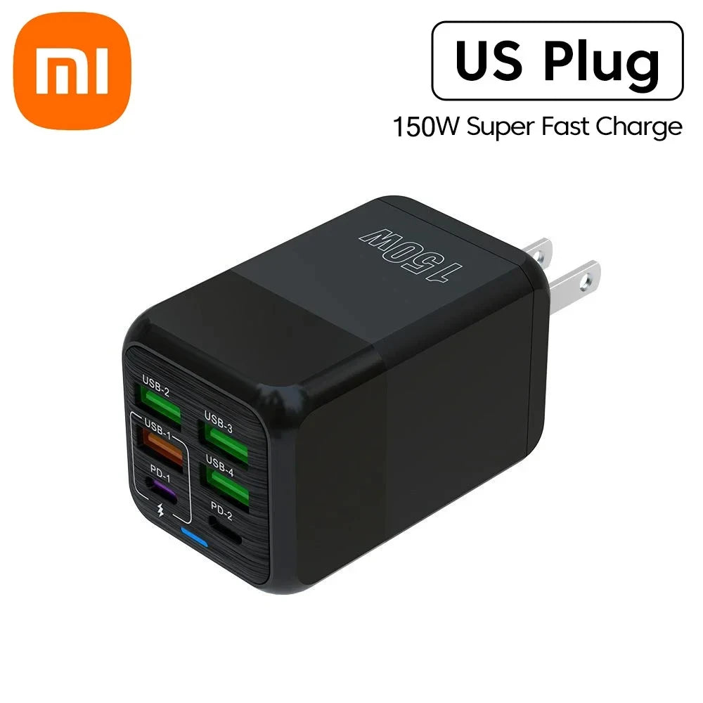 Xiaomi 150W Super Fast Charger USB Type-C 6Ports Quick Charging USB Phone Charger Adapter For iPhone Samsung Xiaomi Wall Charger