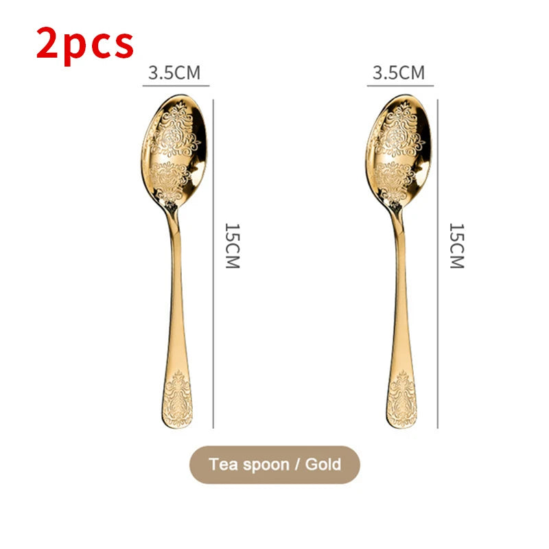 1/2/4/8/24 Pcs Gold Luxury Cutlery Sets Fork Spoon Knife Silverware Kit Vintage Carved Tableware Set European Dinnerware