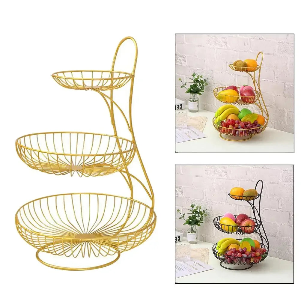 2/3-Tier Decorative Fruit Basket Vegetable Bread Holder  Organizer Wicker basket Foldable crate Picknick basket Cesto mimbre Gym