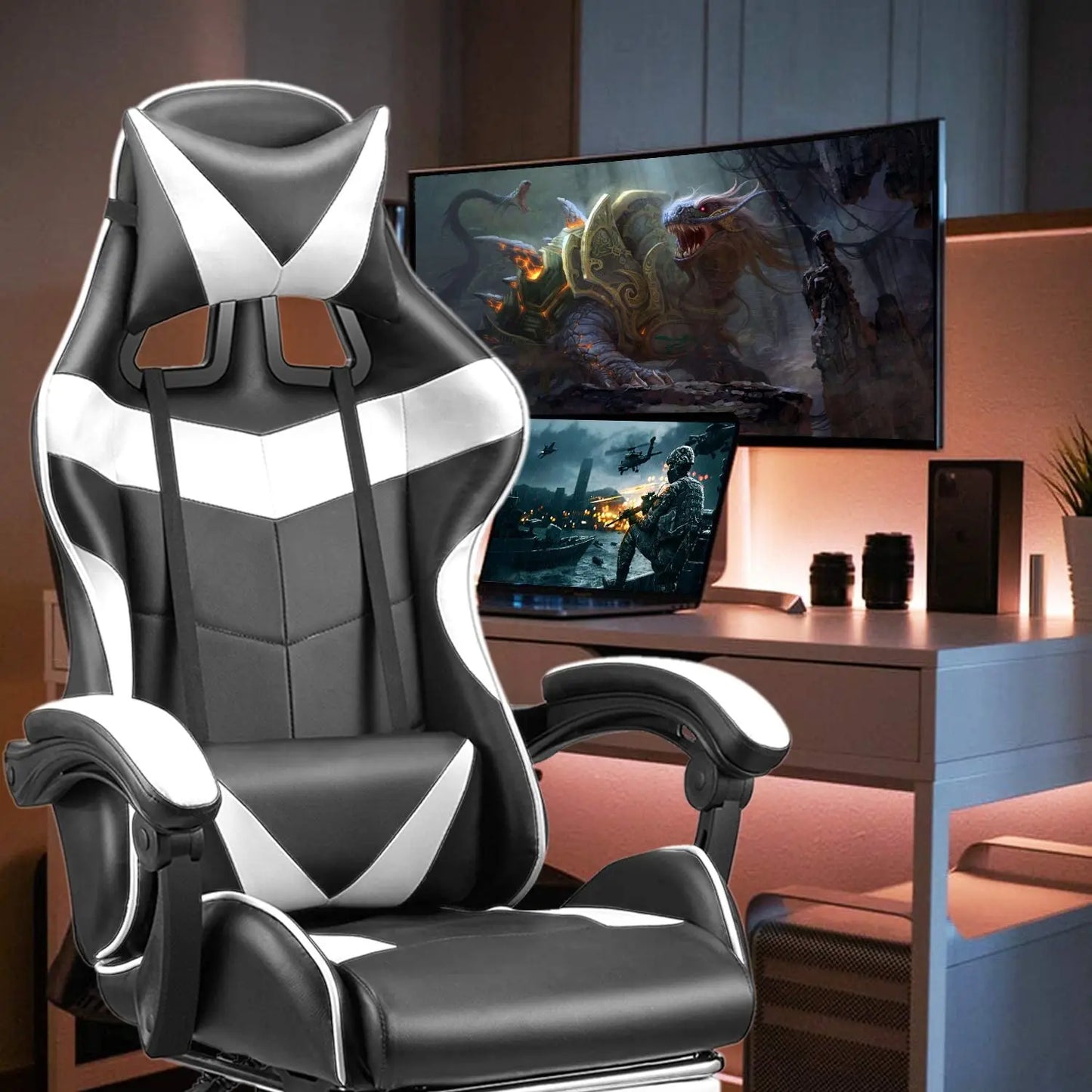 Game Office Chair Adjustable High Back Leather Computer Chair