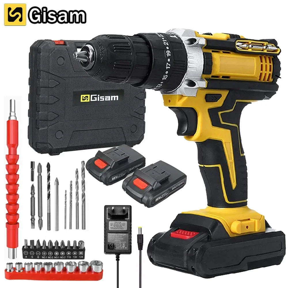 25+3 Torque Battery Impact Screwdriver Cordless Drill Household Power Tool Setting 2 Gear Speed Electric Screwdriver