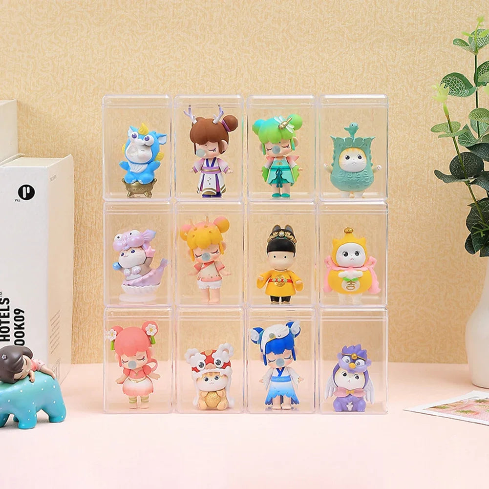 Figurines Display Case Stackable Clear Figurine Protection Box Free Standing Figures Collectible Organizer for Desktop Storage