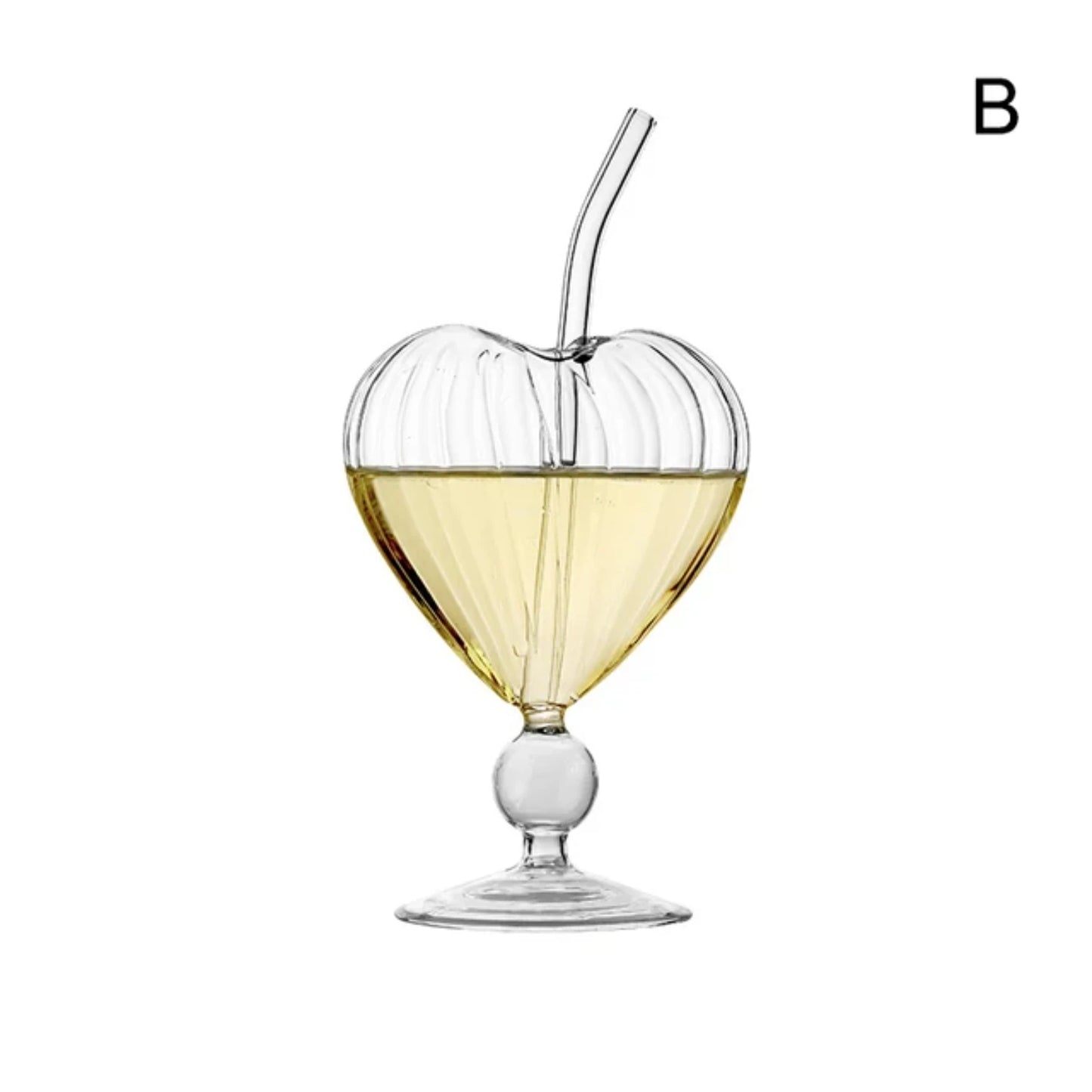 Lovely Heart-shaped Cup with Straw - Creative Glass Wine Juice Container for Club Drinkware Decoration - 1Pc