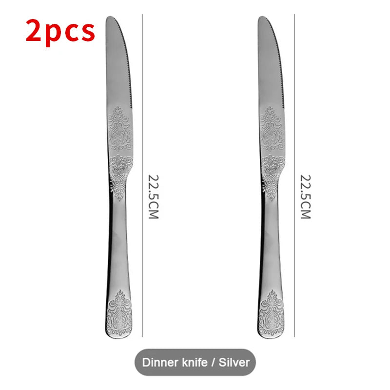 1/2/4/8/24 Pcs Gold Luxury Cutlery Sets Fork Spoon Knife Silverware Kit Vintage Carved Tableware Set European Dinnerware