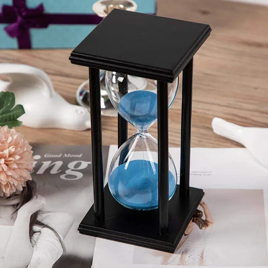 60 Minutes Wooden Black Frame Four Pillar Hourglass Children Do Homework Timer Creative Fall-Proof Sand Clock Home Decorations