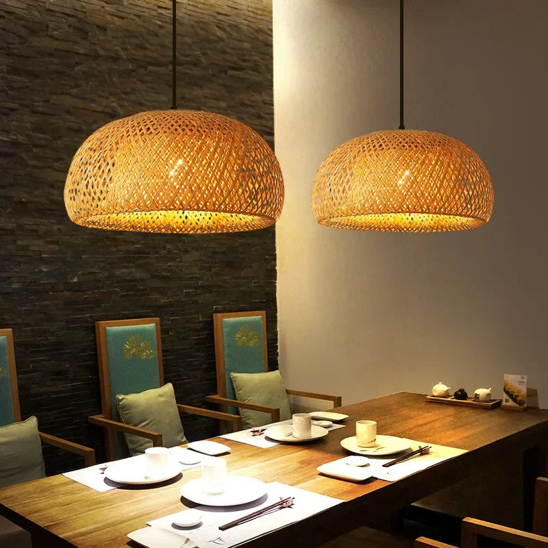 Bamboo Pendant Lamp E27 Hand Knitted Chinese Style Weaving Hanging Lamps 30cm Restaurant Home Decor Lighting Fixtures Cloud Ring