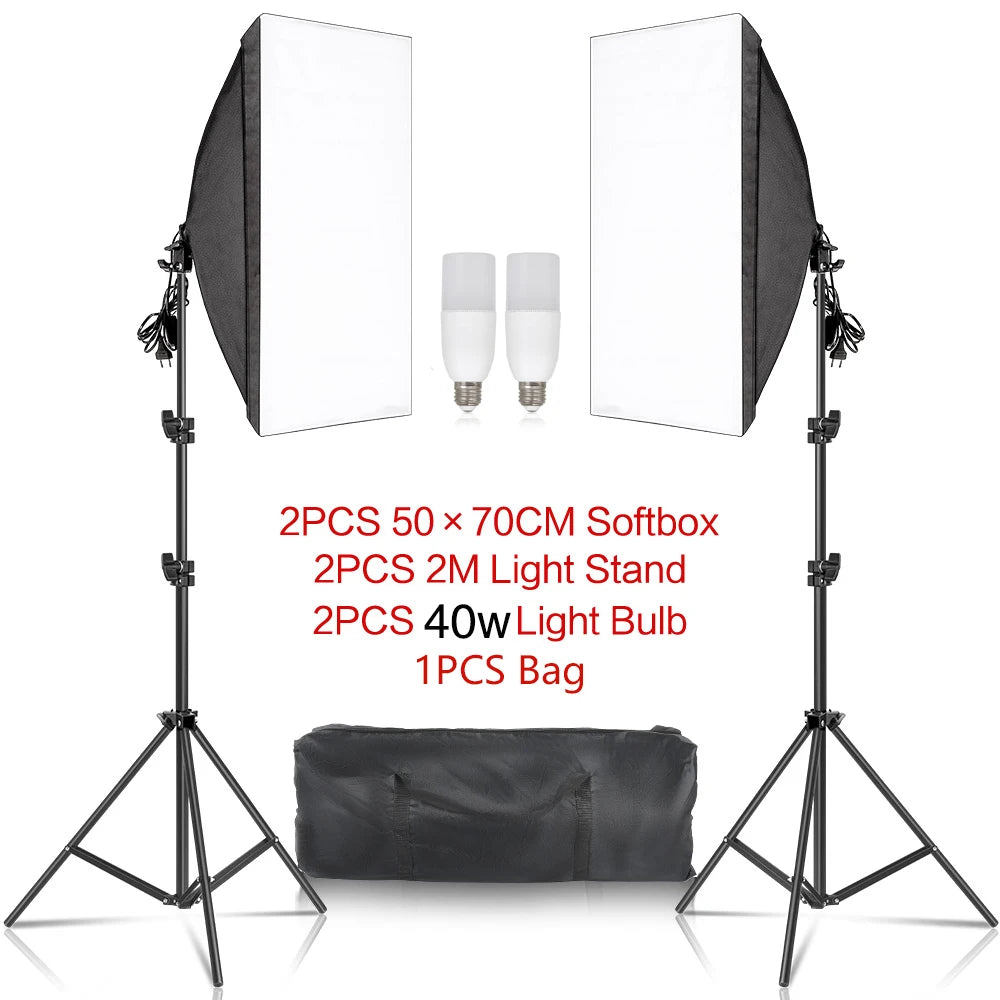 SH 50x70CM Photography Softbox Lighting Kits Professional Continuous Light System Equipment For Photo Studio