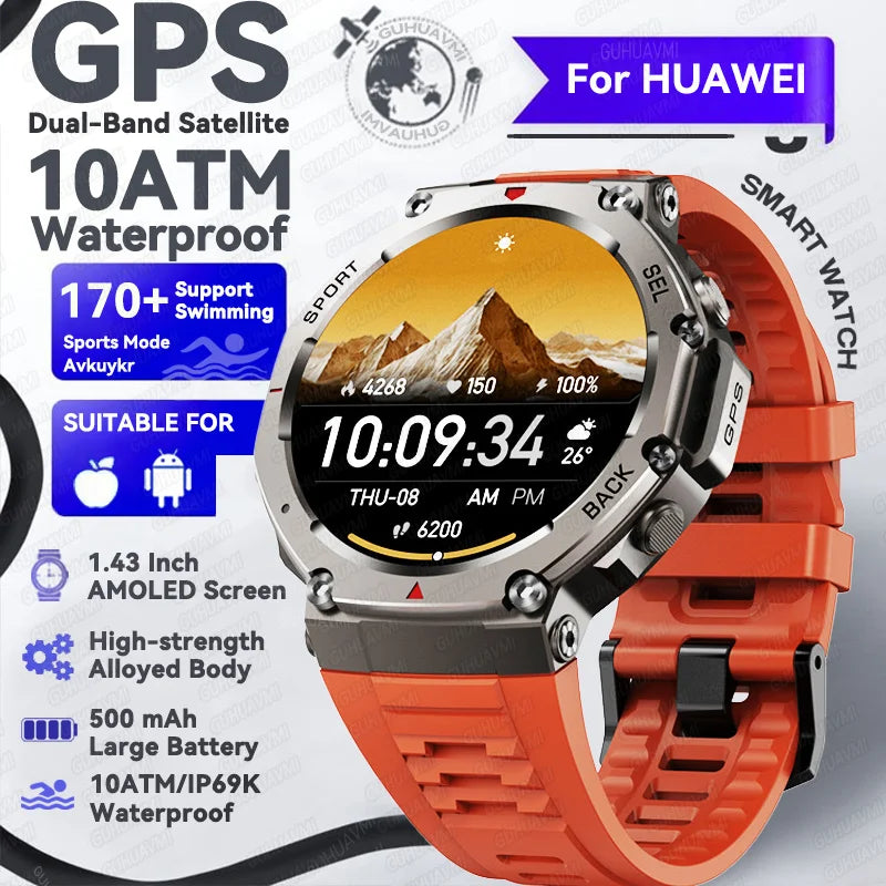 2025 NEW GPS Smart Watch For Men 5ATM IP69K Waterproof Smartwatch Compass Altimeter Barometric 1.43'' AMOLED Screen Mens Watches