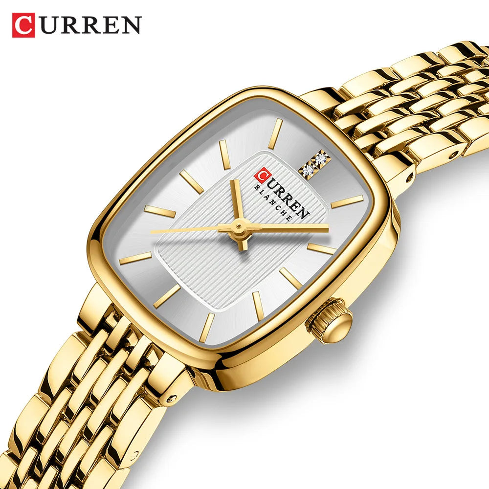 CURREN 9093 Fashion Quartz Women Watch Simple Elegant Square Dial Gold Stainless Steel Strap Waterproof Leisure Business Watches