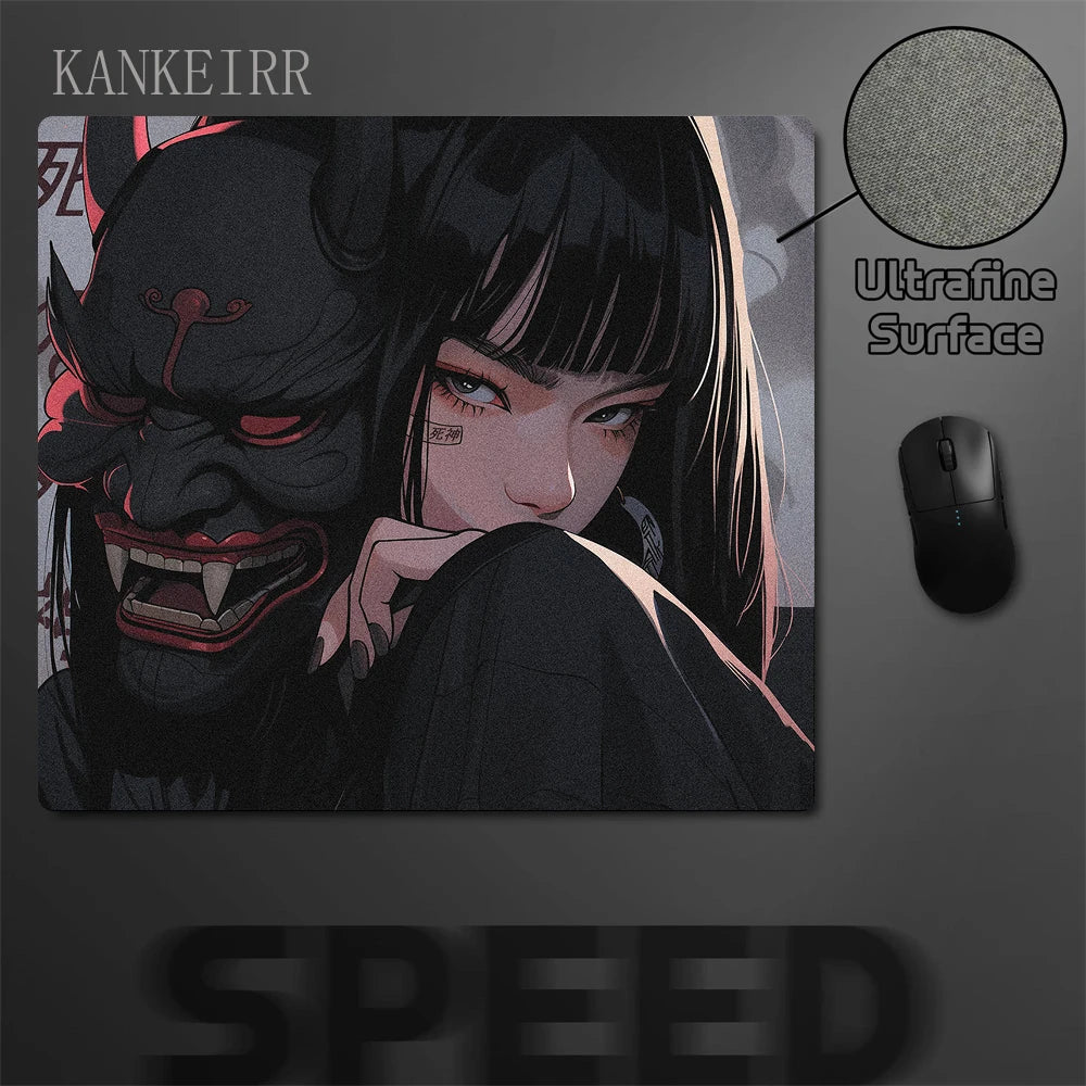 Japanese Oni Mask Girl Control Mousepad XXL Mouse Pad Electronic Sports Keyboard Pads Gaming Setup Accessories Mouse Mat 40x45