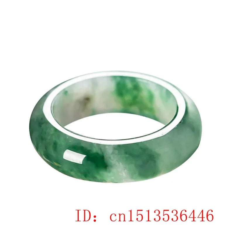 Natural Green Hetian Jade Floating Flower Ring Chinese Jadeite Amulet Fashion Charm Jewelry Hand Carved Crafts Gifts Women Men