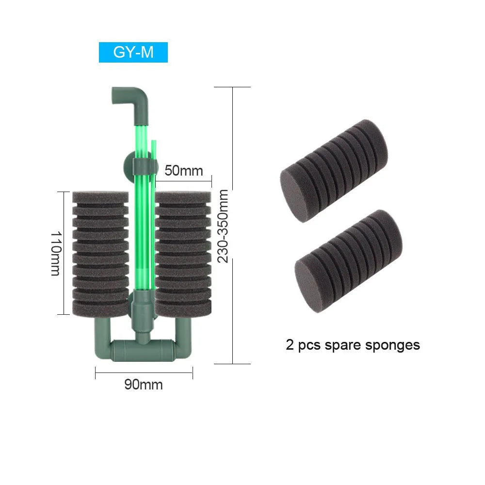 فلتر إسفنجي مزدوج الرأس لحوض السمك، ملحقات حوض السمك، مضخة هواء لتنقية المياه النظيفة لحوض السمك، فلتر أكواريو احترافي