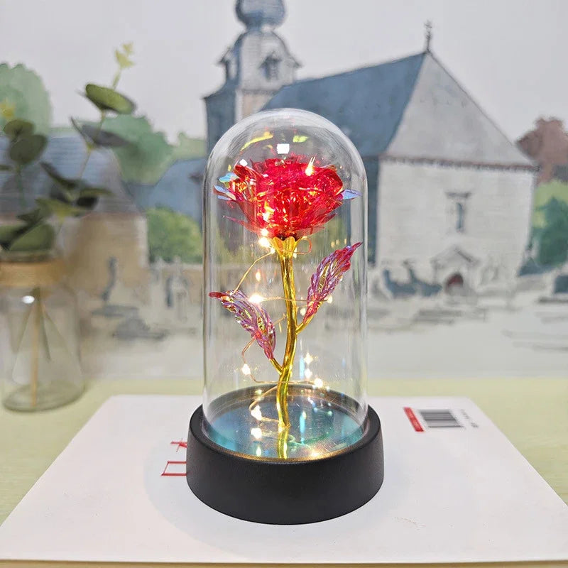 LED Light Foil Flower Artificial Rose Flowers Night Lamp Valentines Day Gift For Girlfriend Eternal Rose Wedding Decorative Gift