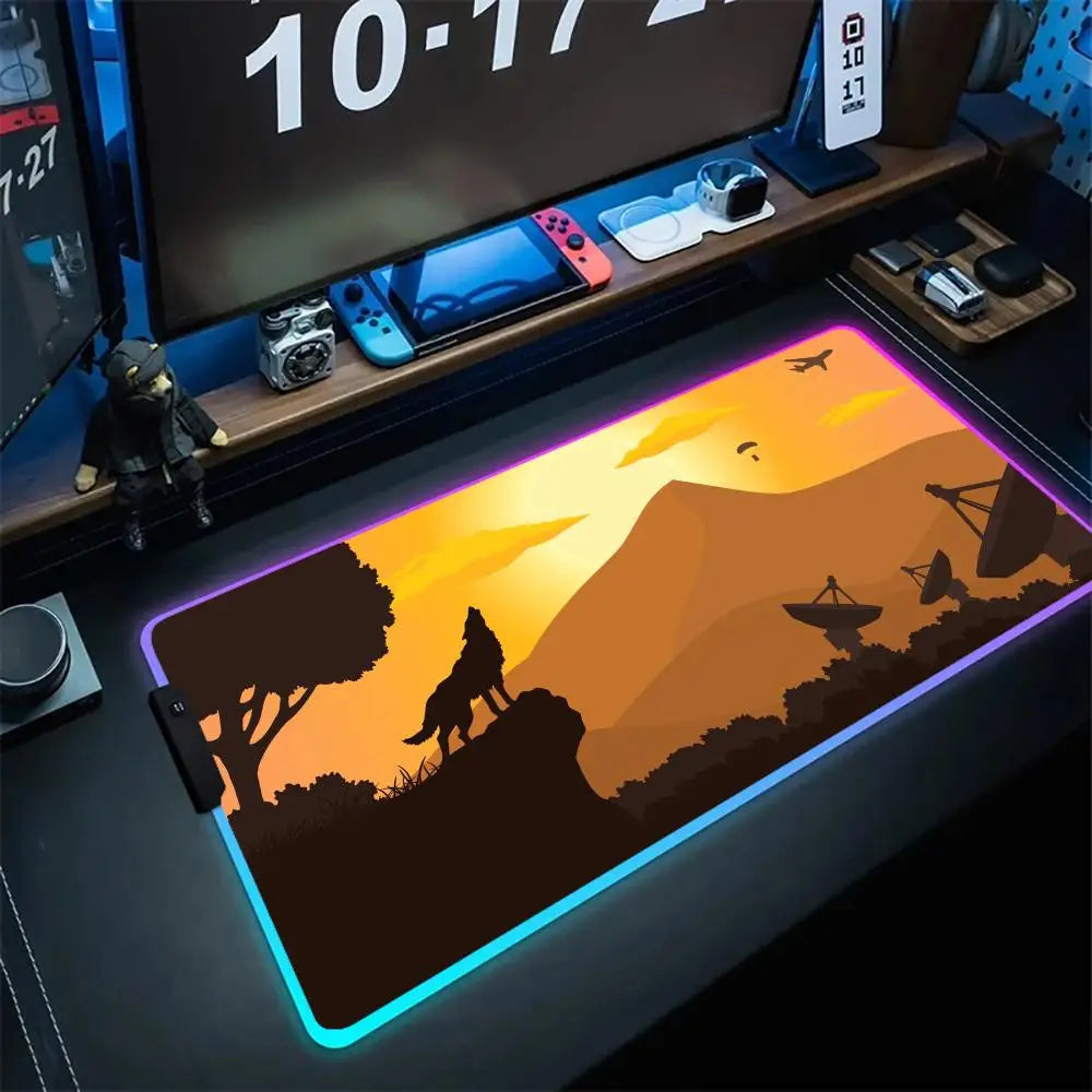 R_rust Teclado Mecánico Gamer Mouse Pad RGB Gamers Decoracion Desk Mat Pc Setup Accessories Cool LED Luminous Large Mice Pad