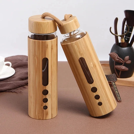 Glass  with Bamboo Sleeve 500ml Borosilicate Glass Drinking Bottles Hot-proof Drinkware  for Tour Travel Espresso cups Cup tea