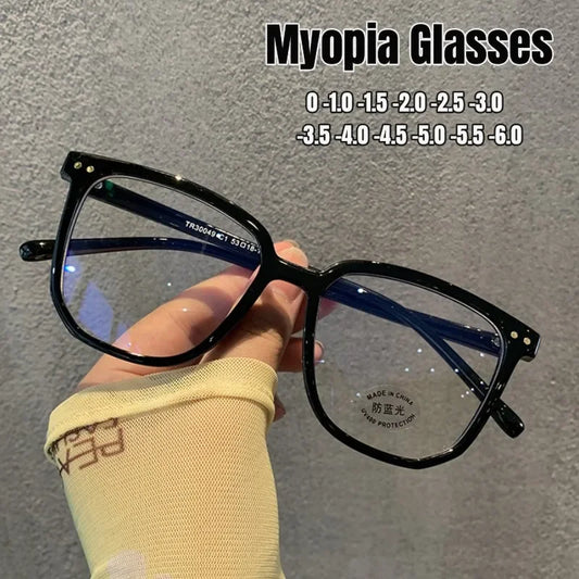 Stylish Transparent Frame Myopia Glasses Women Men Anti-Blue Light Square Minus Diopter Eyewear Optical Spectacle Eyeglasses