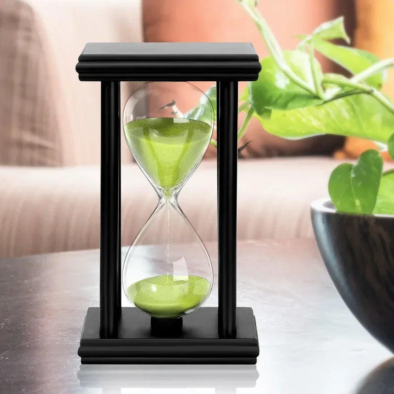 60 Minutes Wooden Black Frame Four Pillar Hourglass Children Do Homework Timer Creative Fall-Proof Sand Clock Home Decorations