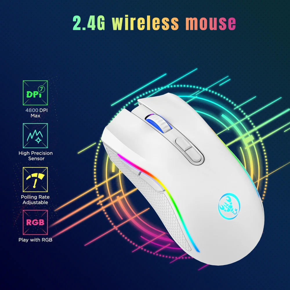 HXSJ T69 ergonomics Portable Cordless 2.4G Rgb Wireless gaming Mouse Laptop Computer Wireless Mouse for game pc