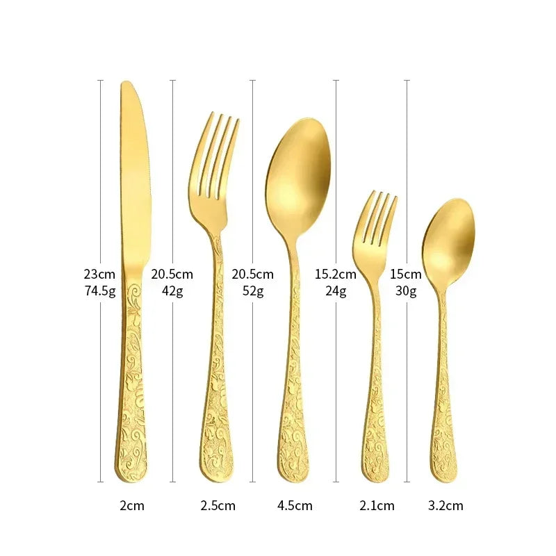 Elegant Western Tableware Set Golden Phoenix Pattern Stainless Steel Spoon and Fork Set Retro Relief Luxury Cutlery Home Decor